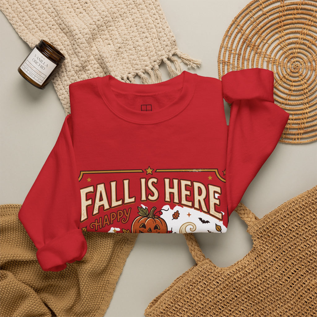Fall Is Here Cat & Pumpkin Crewneck Sweatshirt