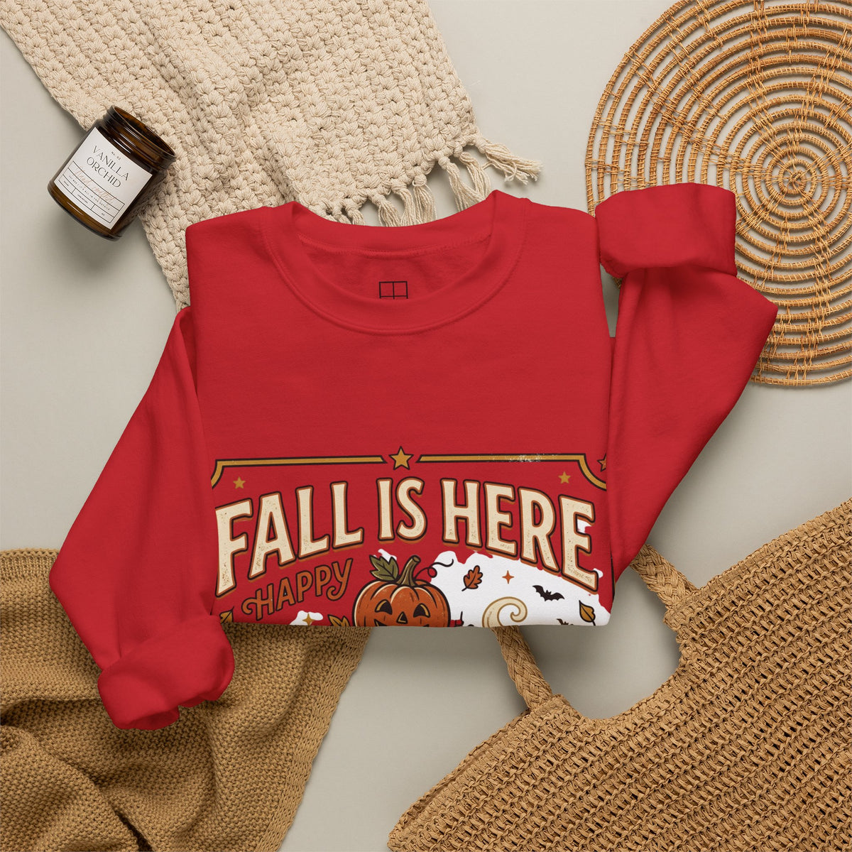 Fall Is Here Cat & Pumpkin Crewneck Sweatshirt
