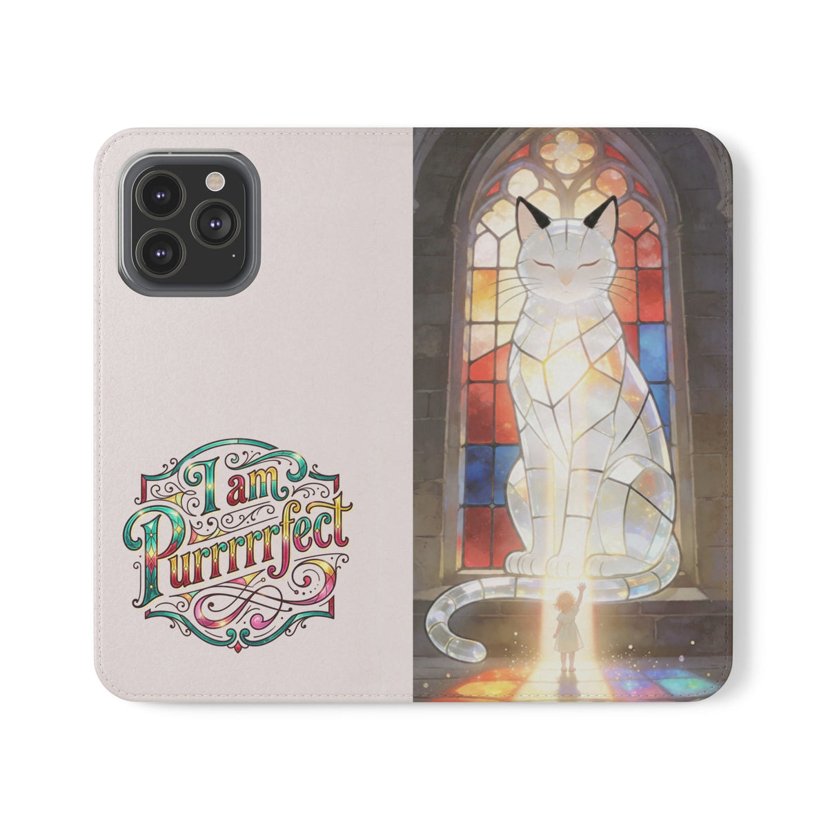 Purrfectly Guarded — Stained Glass Cat I Am Purrfect Flip Phone Case