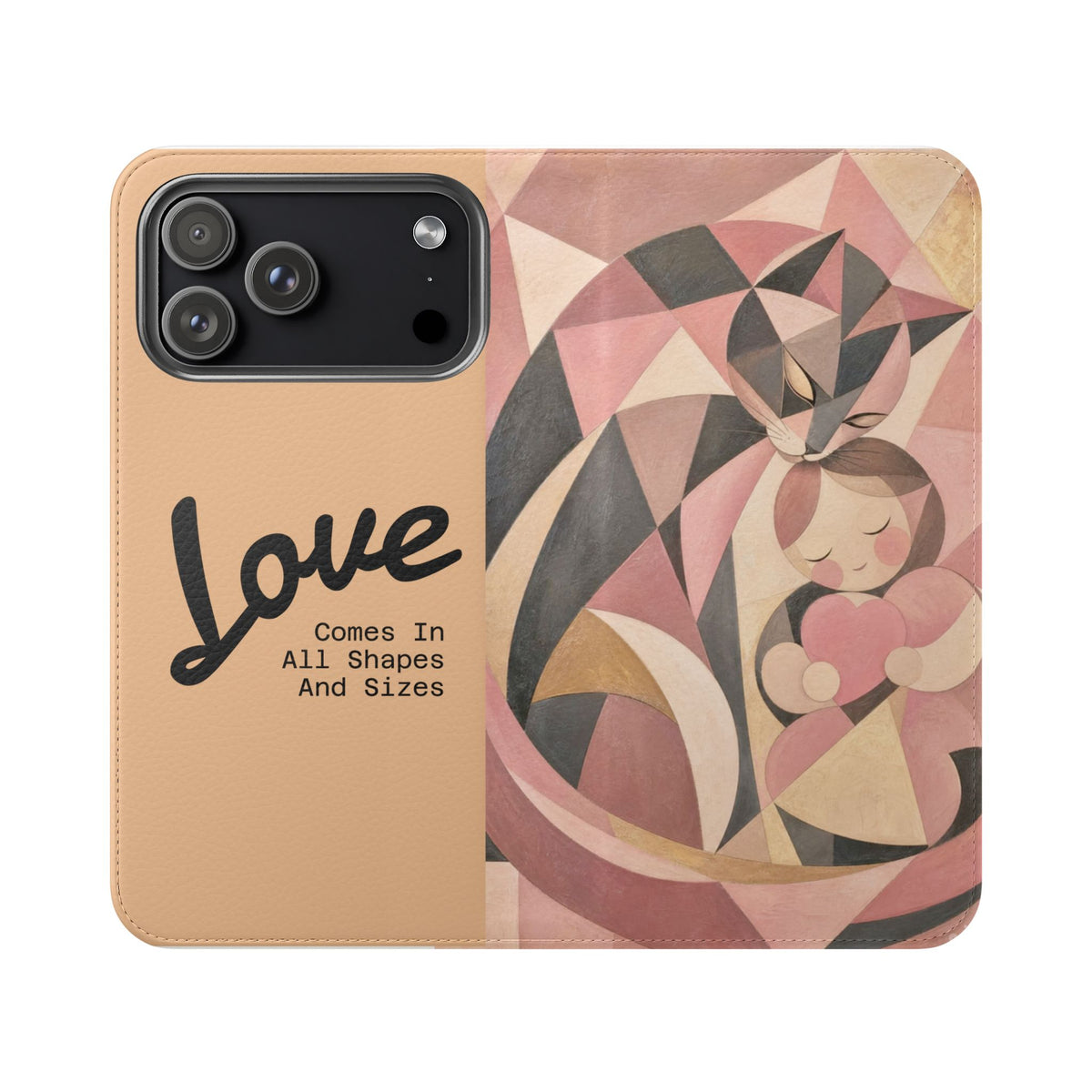 Love Keeps Watch — Geometric Cat & Child Flip Phone Case