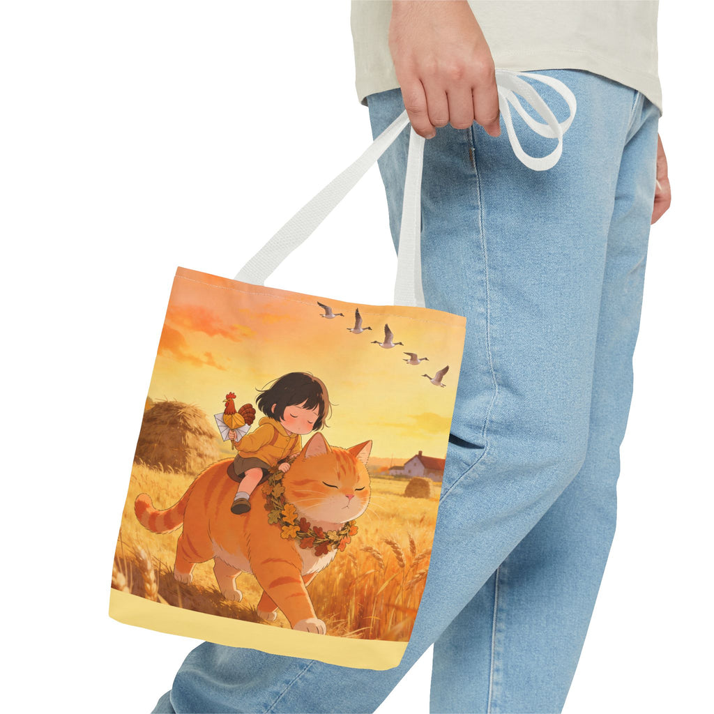 Harvest Watch — Wheat Walk Tote Bag, Guardian Cat & Fawn