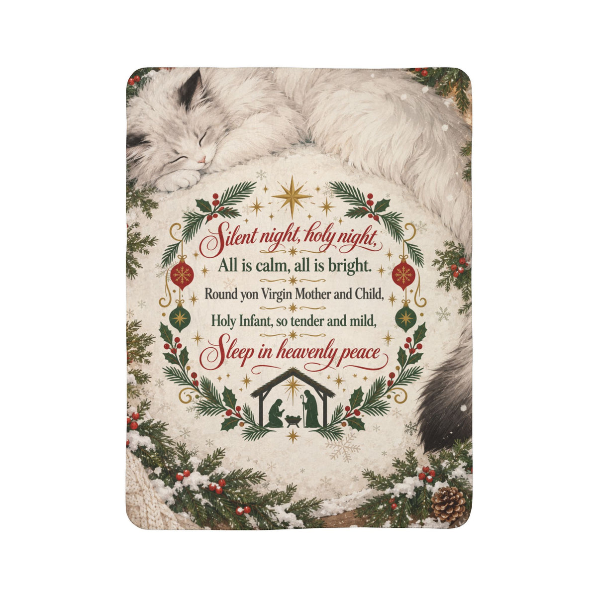 Silent Night Carol — Nativity Sherpa Fleece Throw Blanket