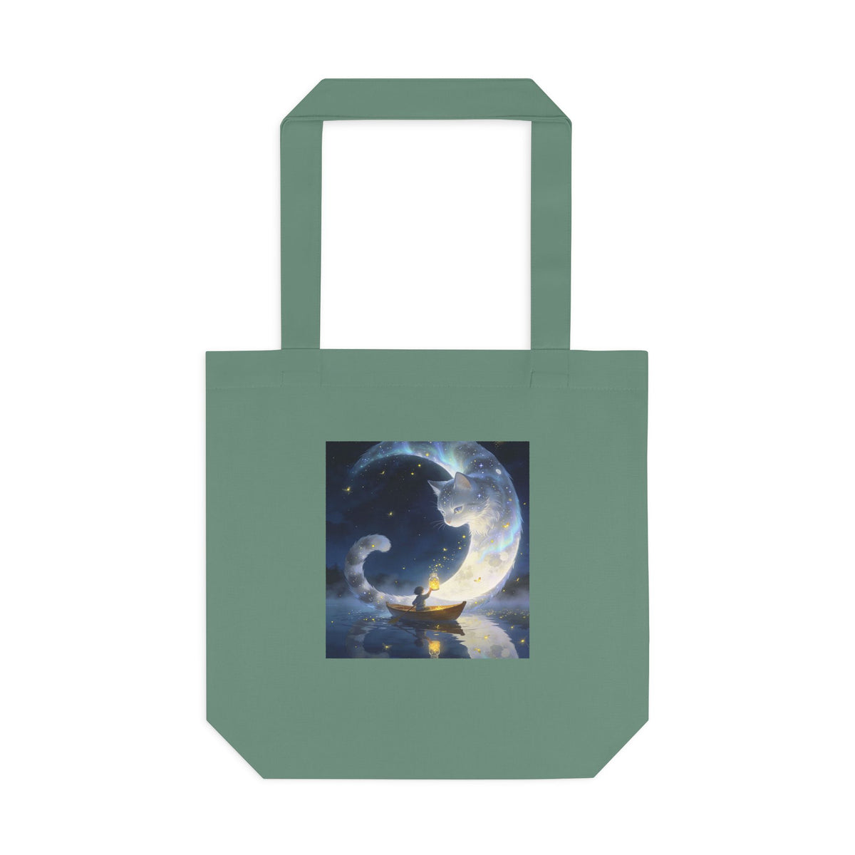 The Moon Keeps Watch — Moon Guardian Cat Cotton Tote Bag
