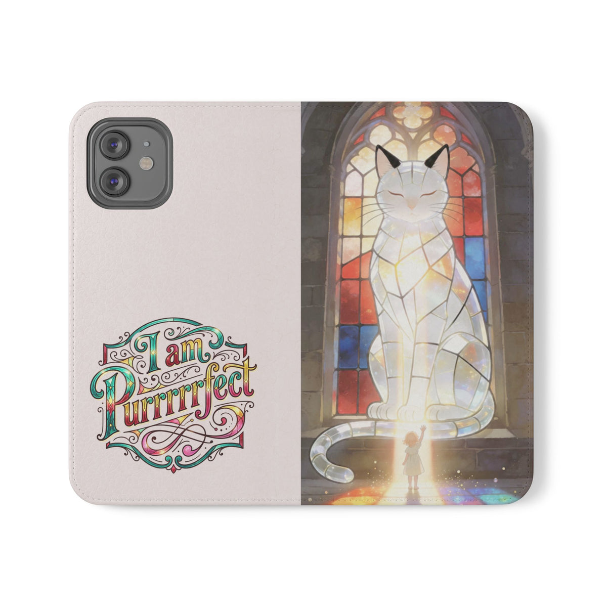 Purrfectly Guarded — Stained Glass Cat I Am Purrfect Flip Phone Case