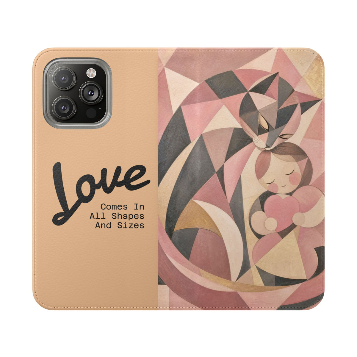 Love Keeps Watch — Geometric Cat & Child Flip Phone Case