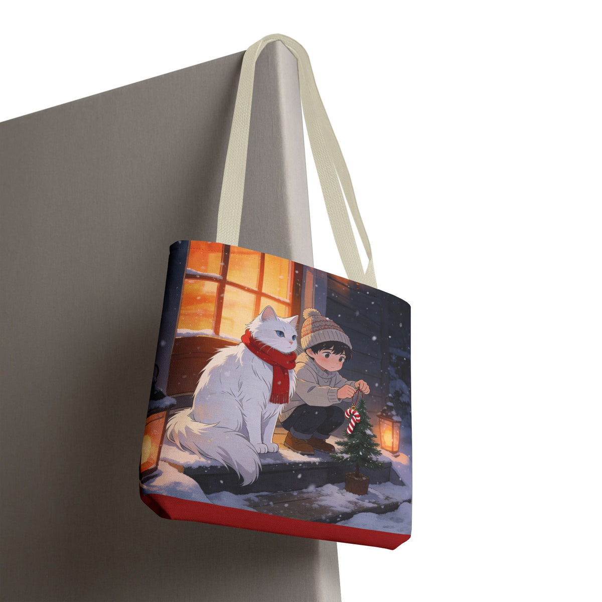 Cozy Christmas Cat Winter Scene - Tote Bag