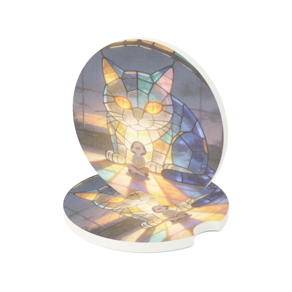 Glasswork Coasters — Stained Glass Cat Car Coaster, 1 or 2 pc