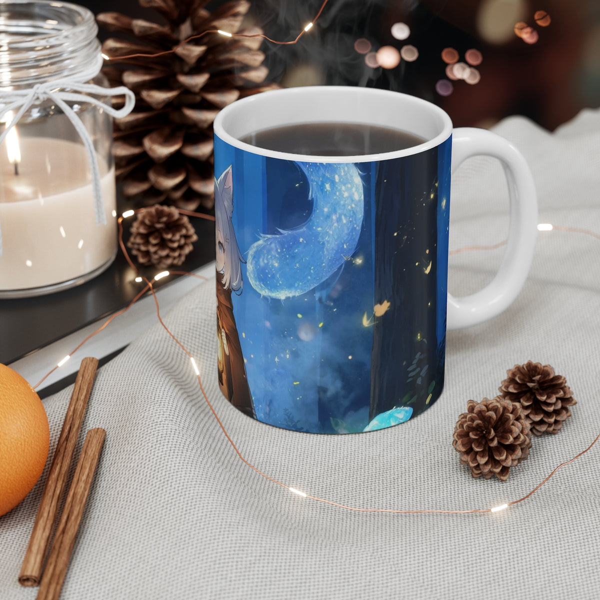 Starlight Sentinel — Starlight Guardian Cat Ceramic Mug, 11 oz