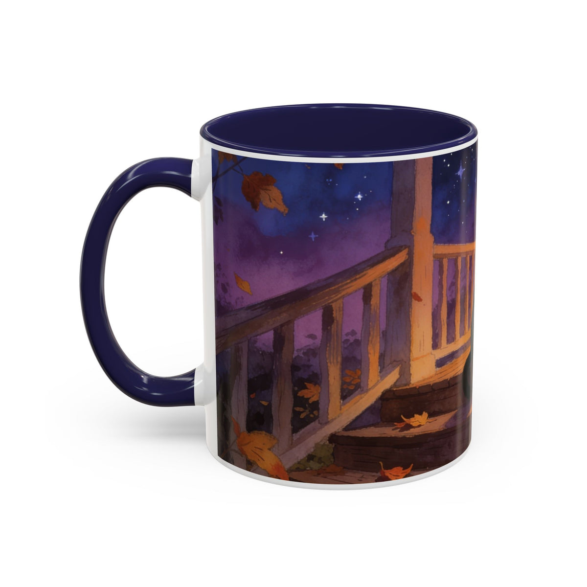 Light of the Porch — Halloween Black Cat & Jack-o'-Lantern Accent Mug, 11 or 15 oz