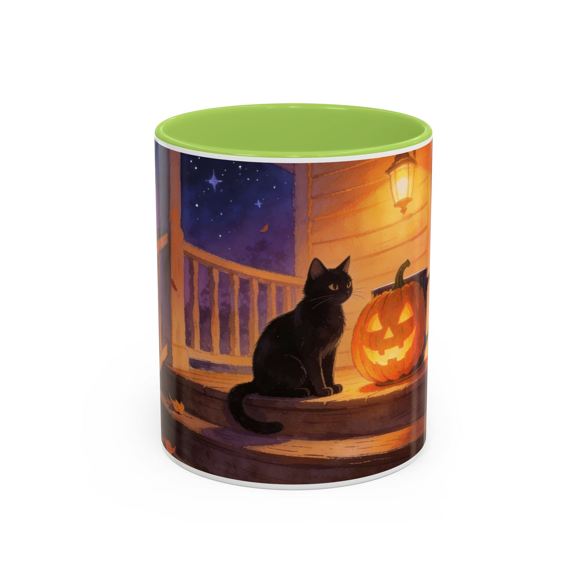 Light of the Porch — Halloween Black Cat & Jack-o'-Lantern Accent Mug, 11 or 15 oz