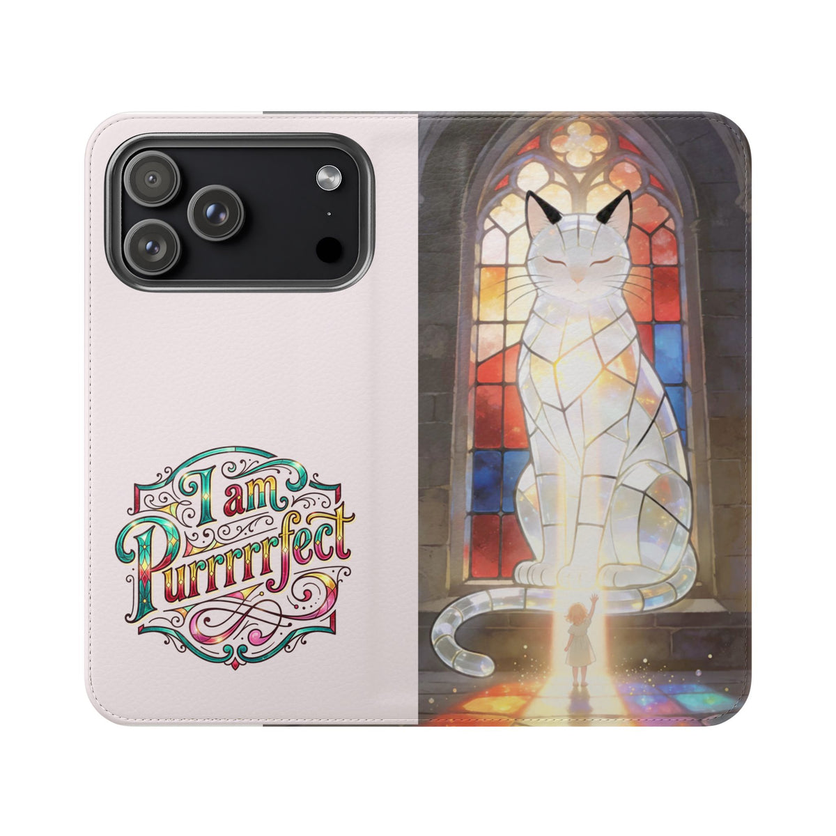 Purrfectly Guarded — Stained Glass Cat I Am Purrfect Flip Phone Case