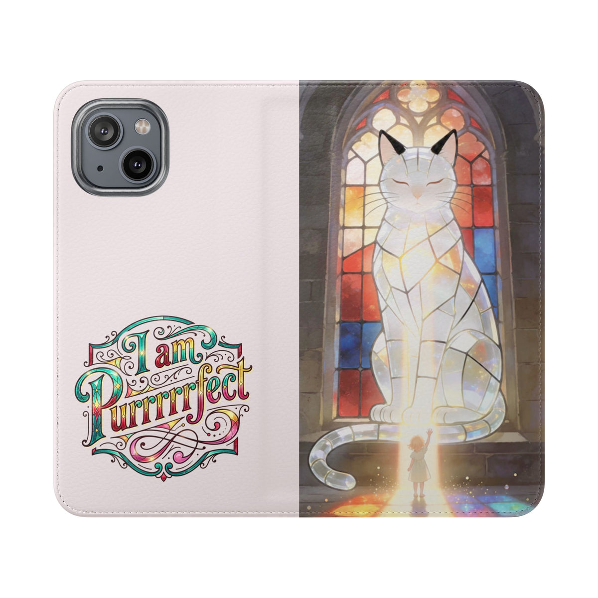 Purrfectly Guarded — Stained Glass Cat I Am Purrfect Flip Phone Case