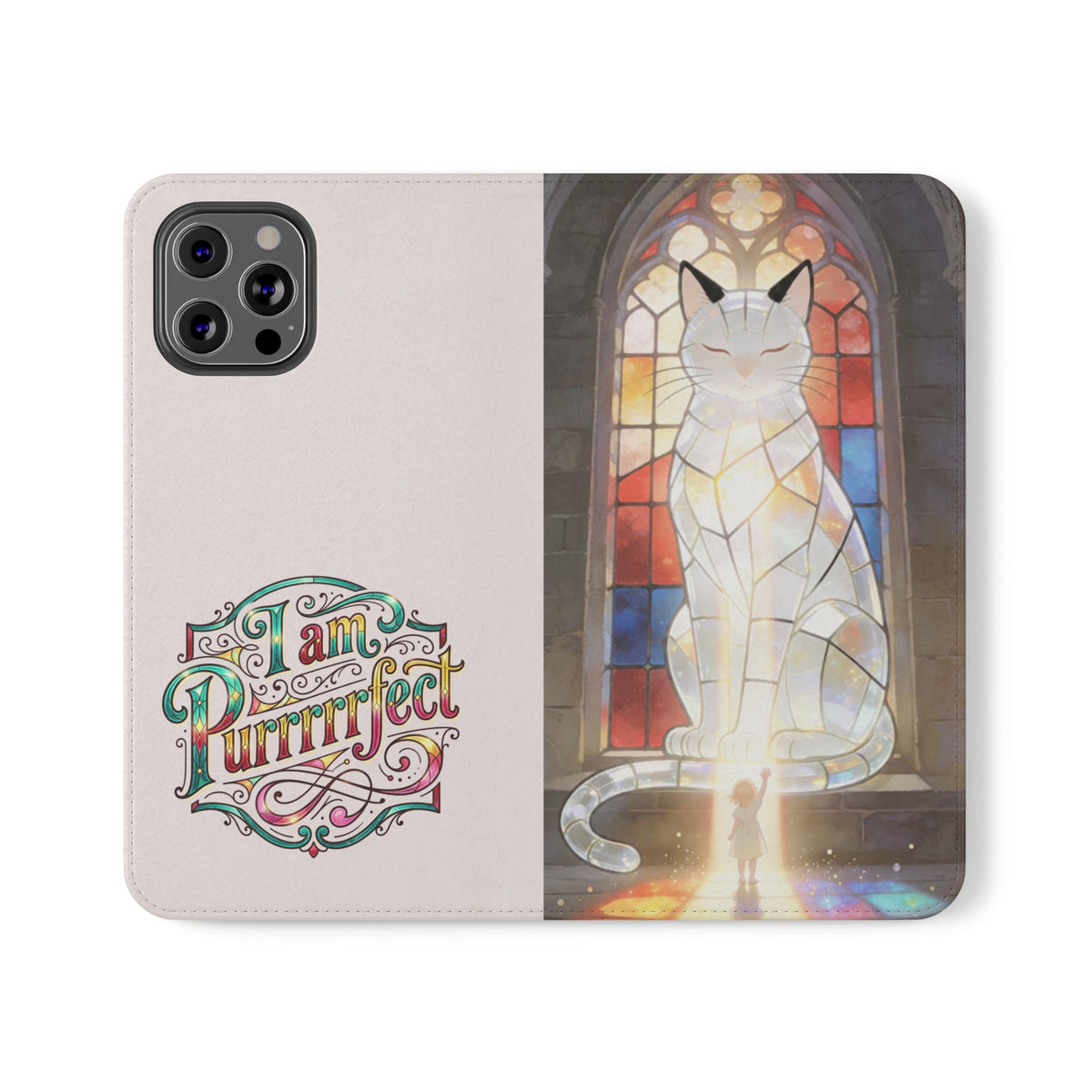 Purrfectly Guarded — Stained Glass Cat I Am Purrfect Flip Phone Case