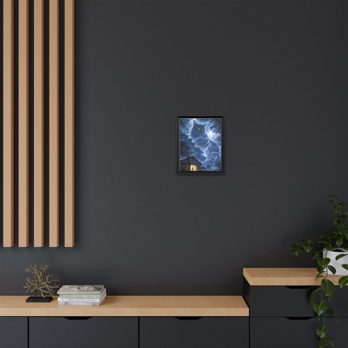 Never Fear the Storm — Lightning Cat Framed Matte Canvas