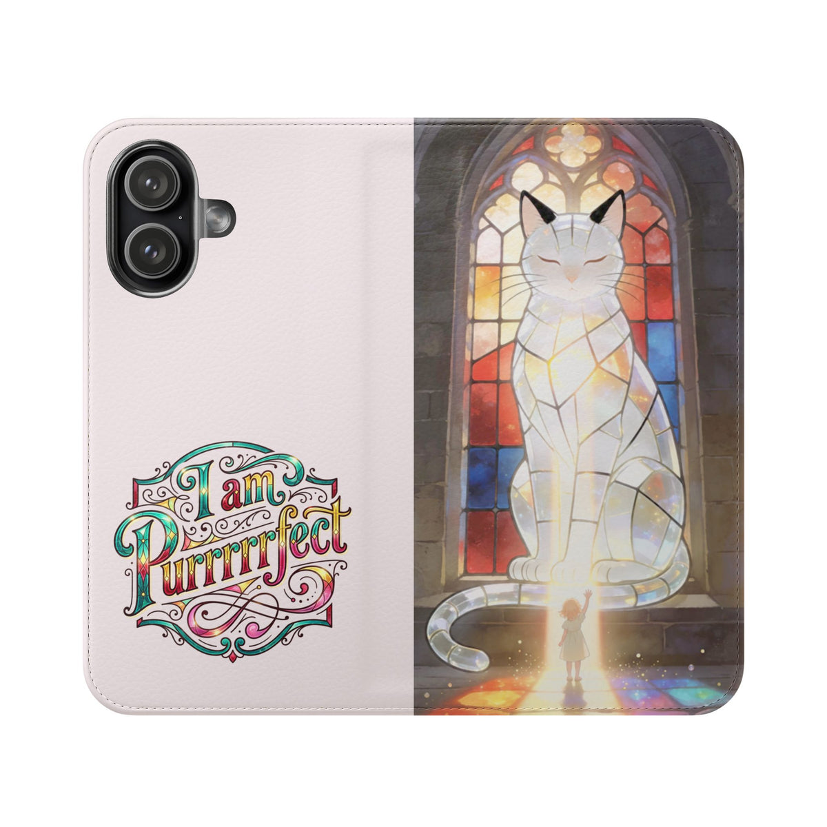 Purrfectly Guarded — Stained Glass Cat I Am Purrfect Flip Phone Case
