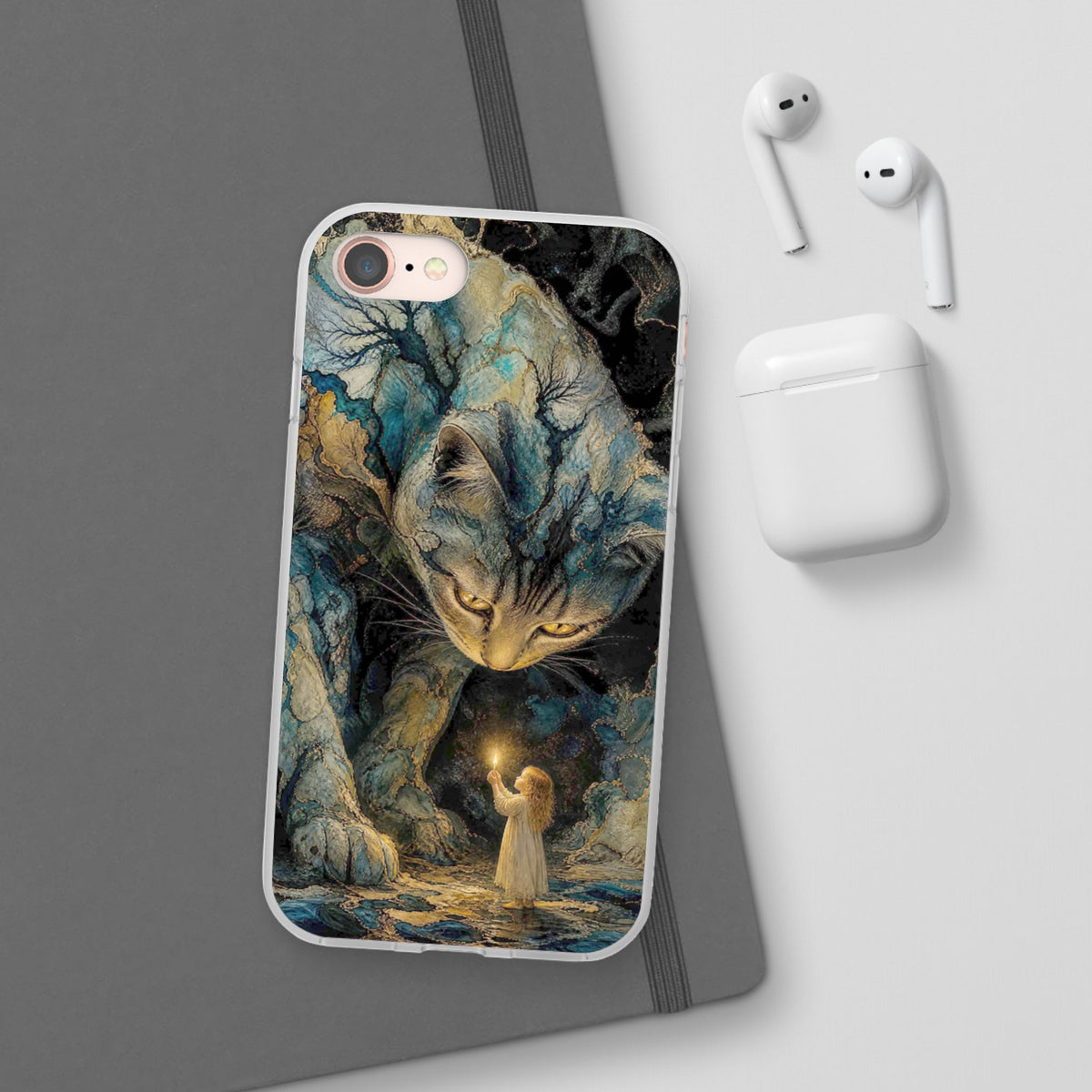 Whispers by Candlelight — Mystical Cat & Child Phone Case