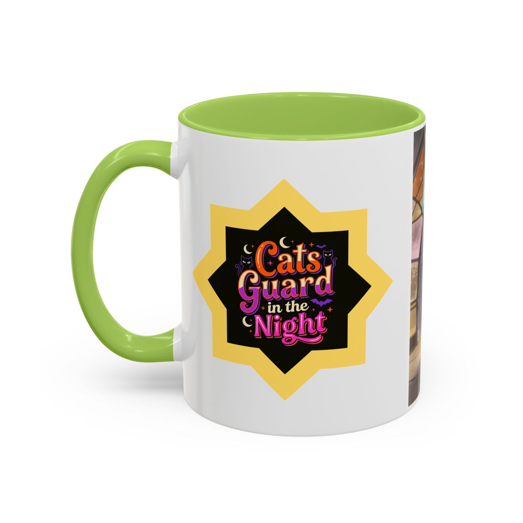Glasslight Watch — Stained Glass Guardian Cat Accent Mug, 11 or 15 oz