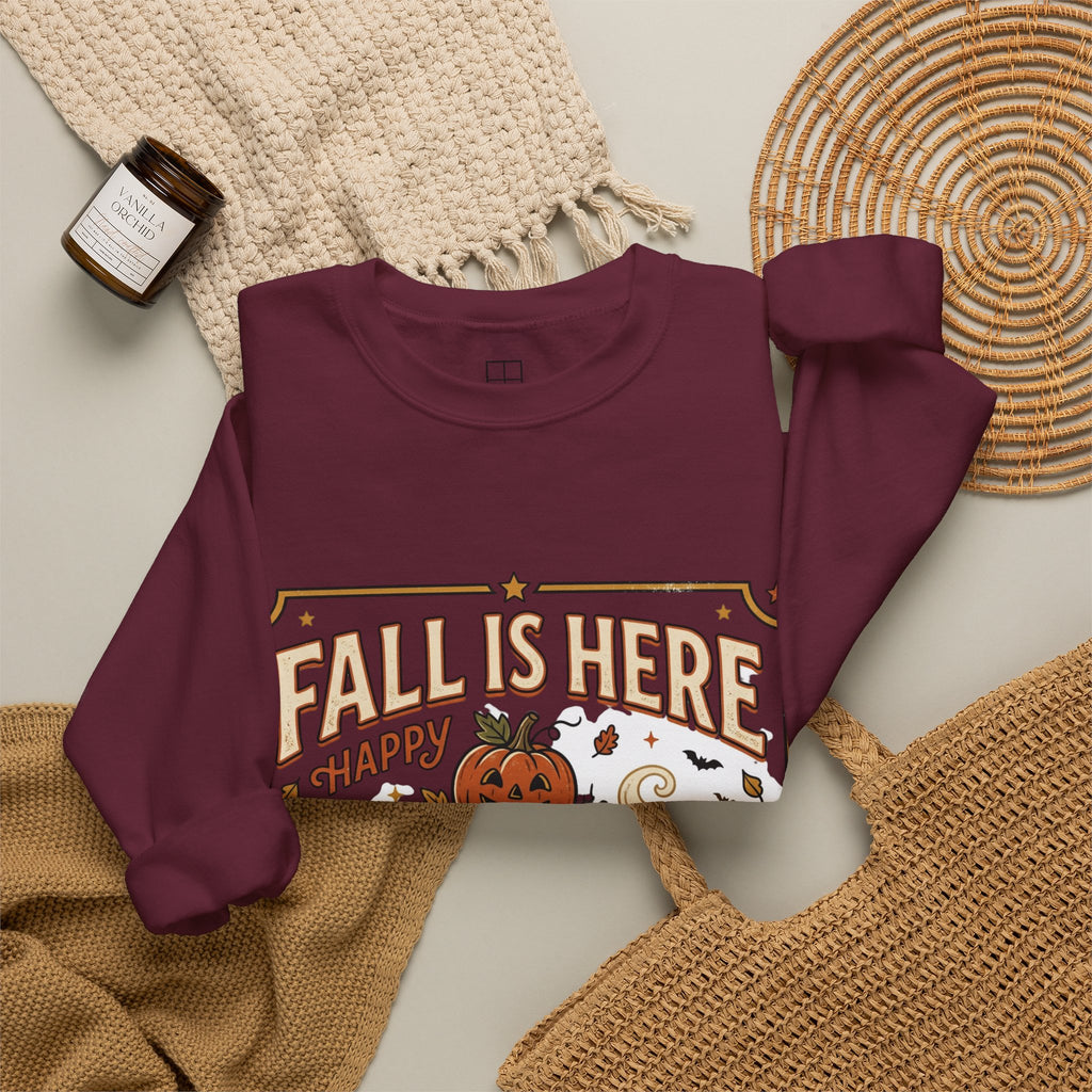 Fall Is Here Cat & Pumpkin Crewneck Sweatshirt