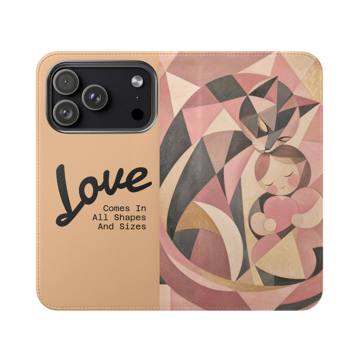 Love Keeps Watch — Geometric Cat & Child Flip Phone Case