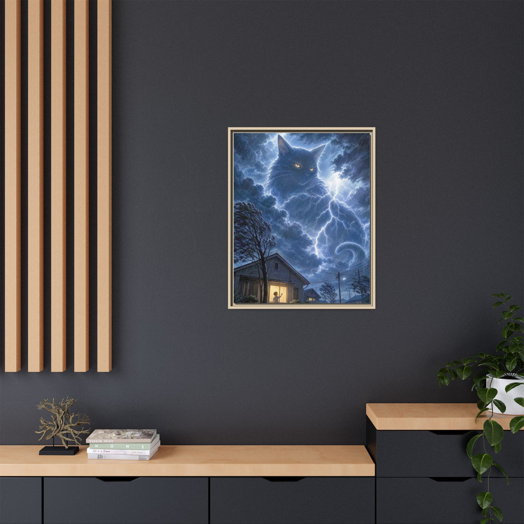 Never Fear the Storm — Lightning Cat Framed Matte Canvas