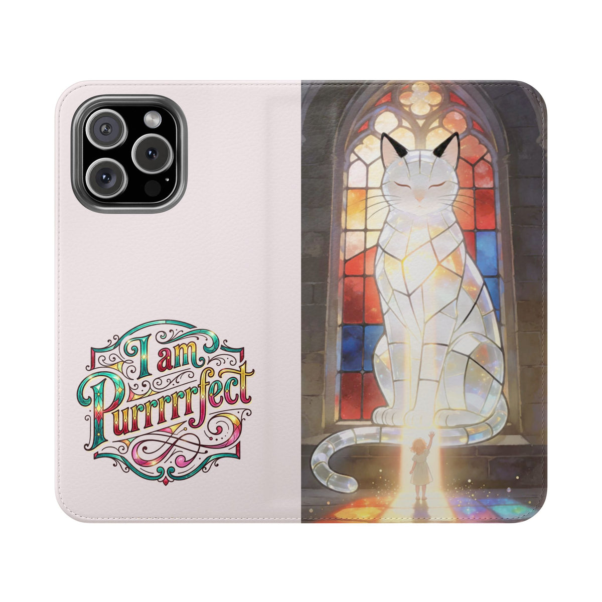 Purrfectly Guarded — Stained Glass Cat I Am Purrfect Flip Phone Case