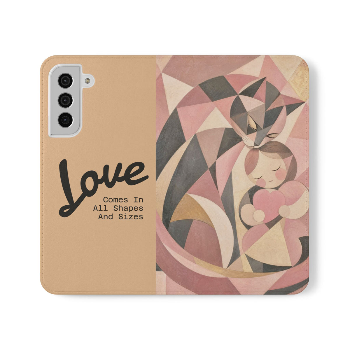 Love Keeps Watch — Geometric Cat & Child Flip Phone Case