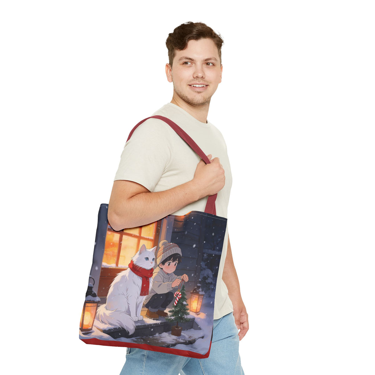 Cozy Christmas Cat Winter Scene - Tote Bag