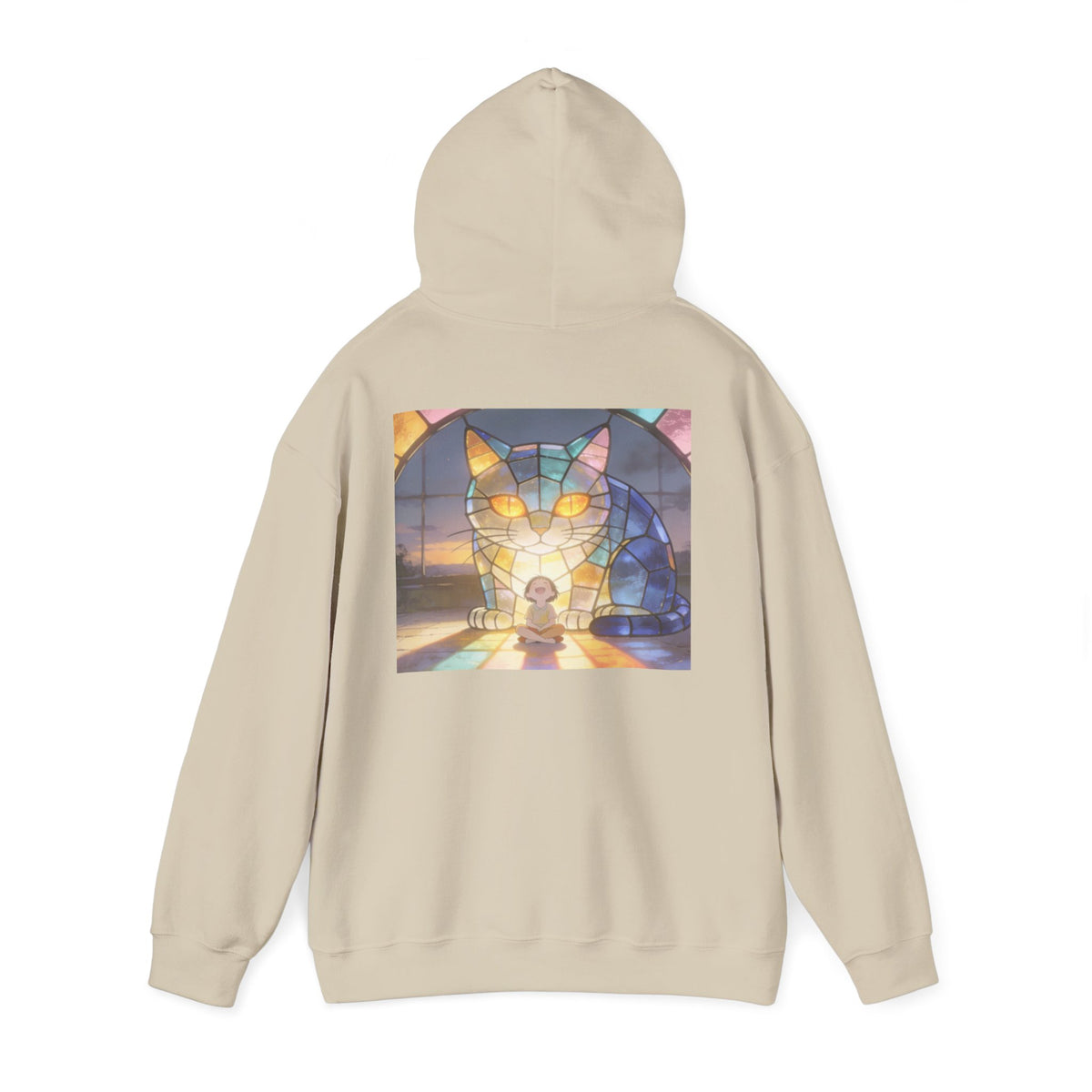 Guarded in Glass — Stained-Glass Guardian Cat Hoodie
