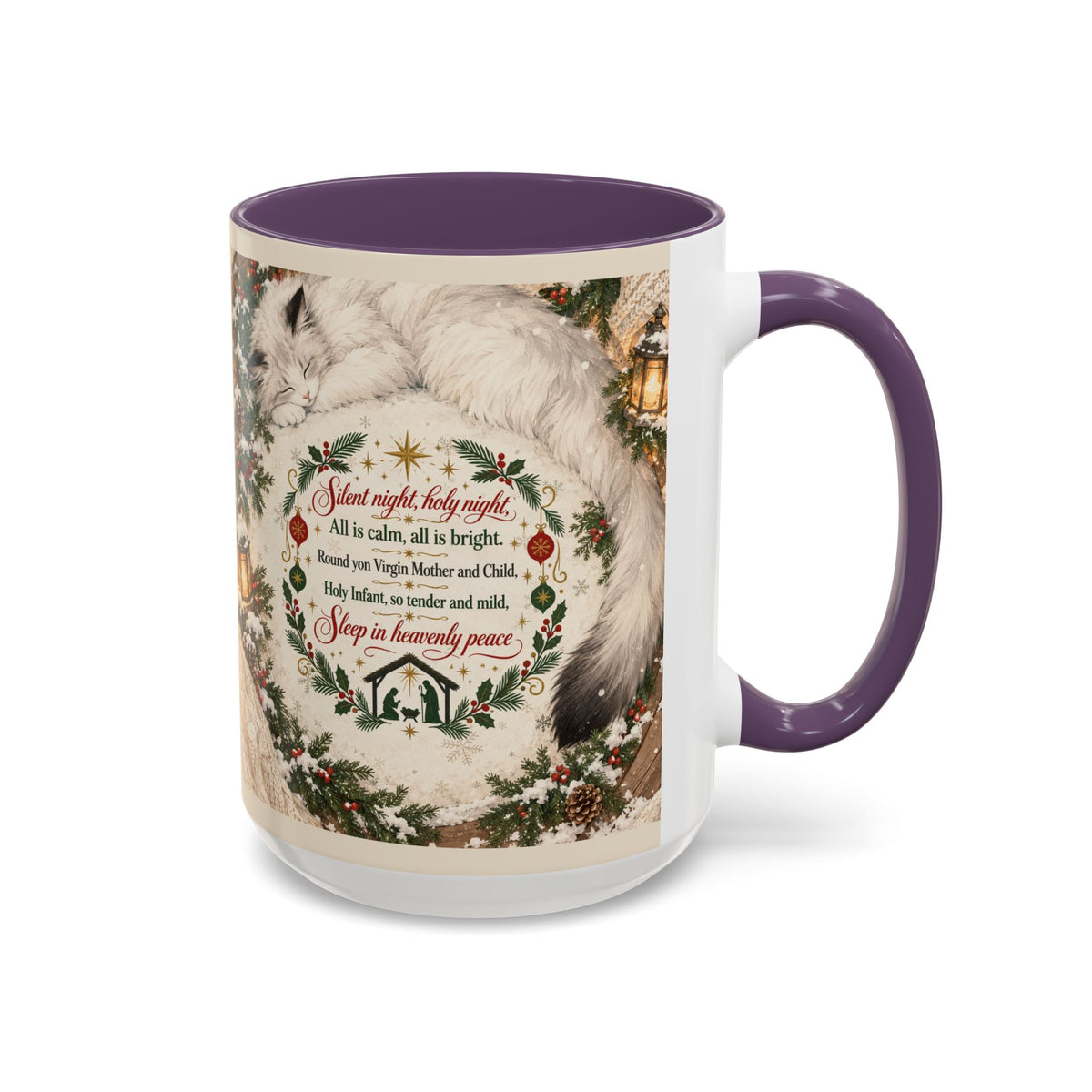 Silent Night Carol — Christmas Cat Accent Mug (11oz / 15oz)