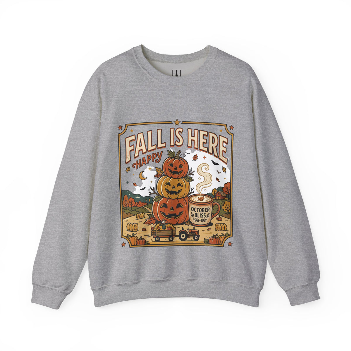 Fall Is Here Cat & Pumpkin Crewneck Sweatshirt