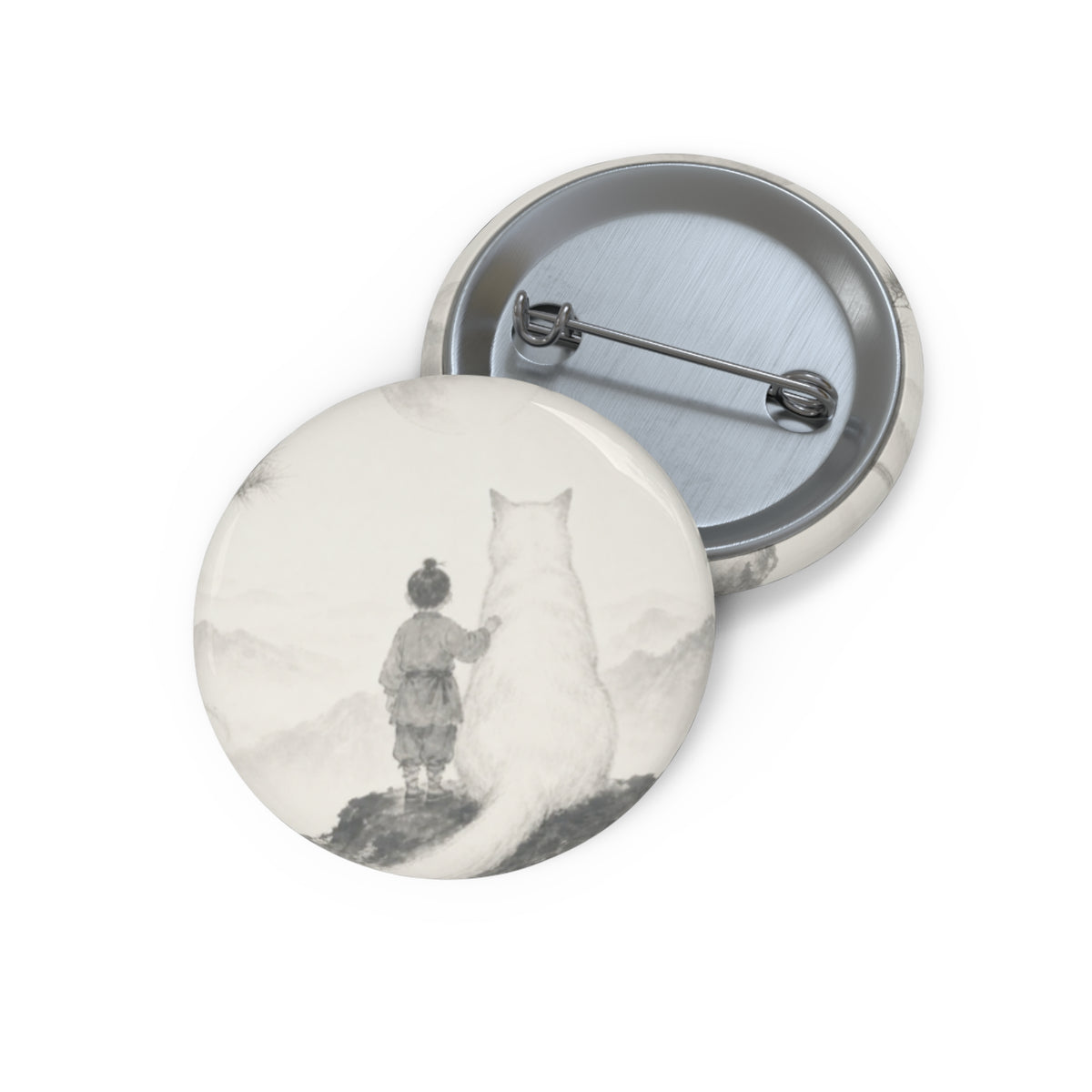 A Boy and His Guardian — Vintage Sketch Pin Button