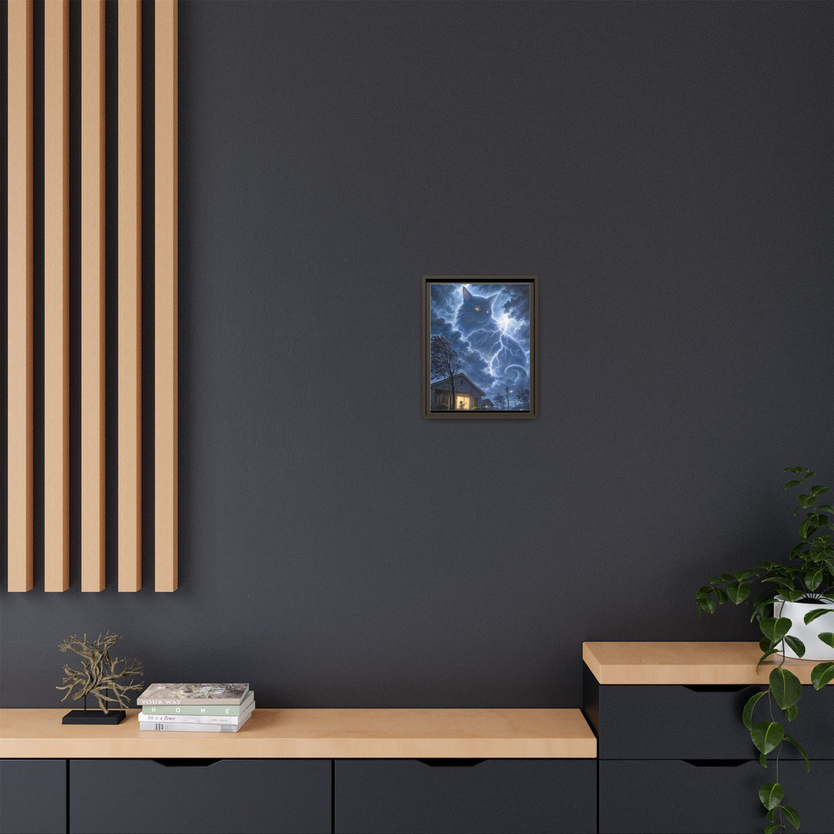 Never Fear the Storm — Lightning Cat Framed Matte Canvas