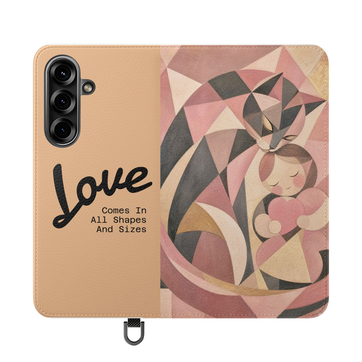 Love Keeps Watch — Geometric Cat & Child Flip Phone Case