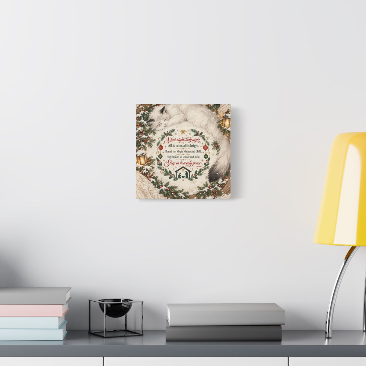 Silent Night Carol — Christmas Cat Nativity Canvas Wall Art