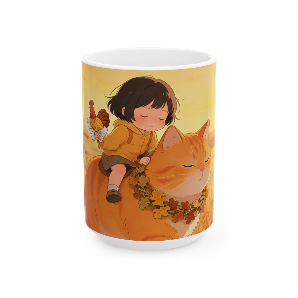 Guarded Through the Harvest — Wheat Walk Mug, Cat & Fawn at Sunset, 11 & 15 oz