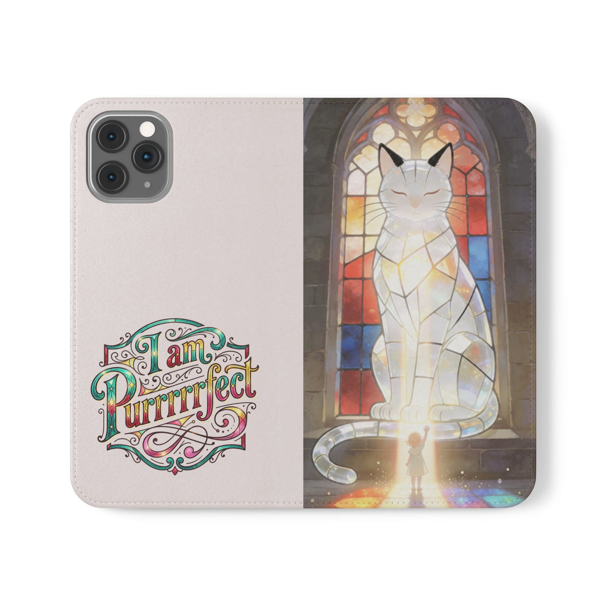 Purrfectly Guarded — Stained Glass Cat I Am Purrfect Flip Phone Case