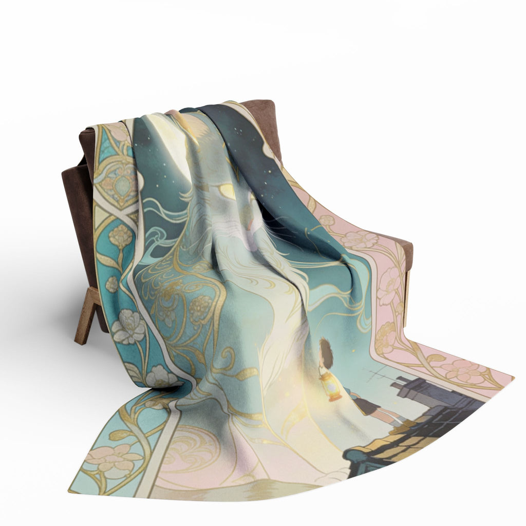 The Lantern Cat & Rooftop Boy - Fleece Blanket