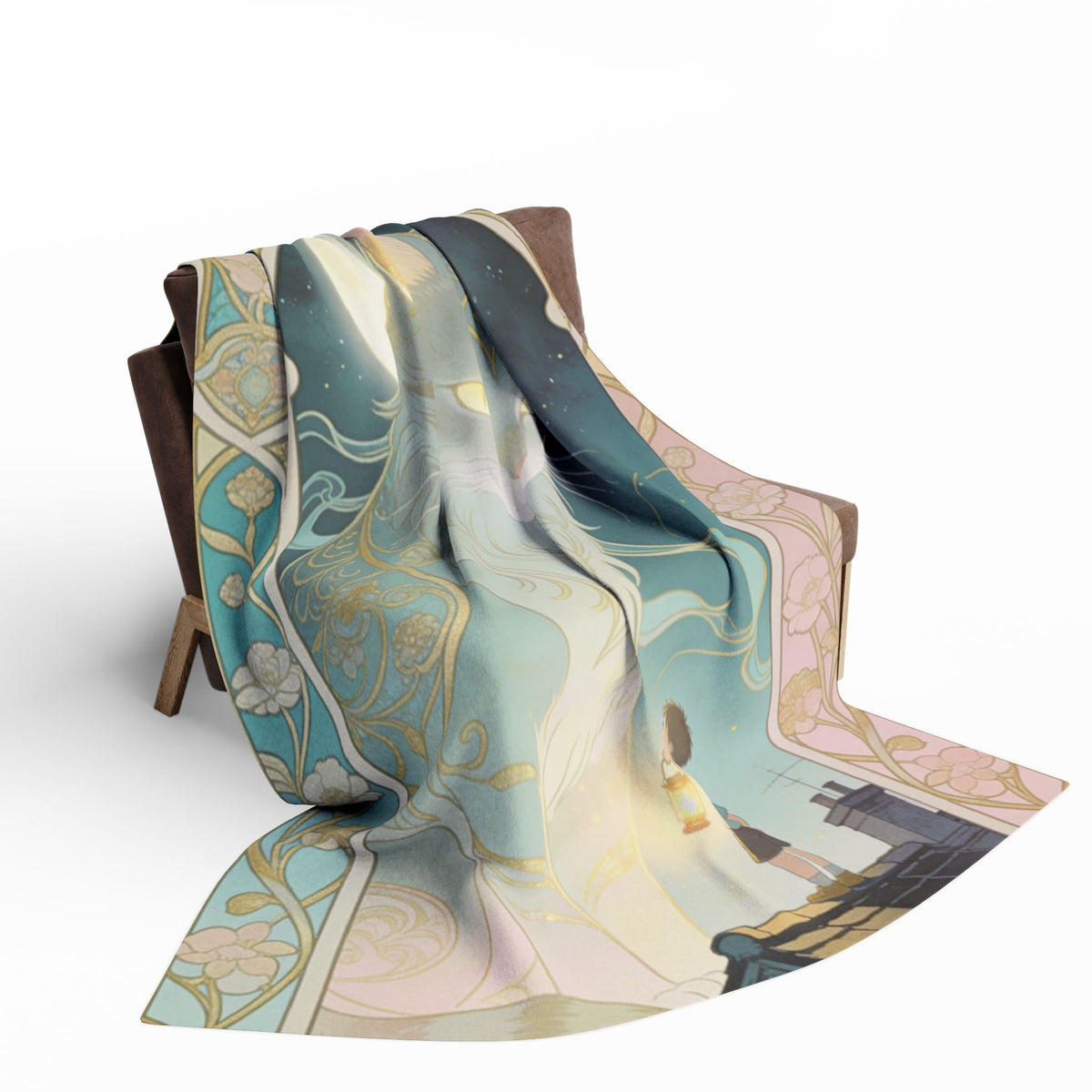 The Lantern Cat & Rooftop Boy - Fleece Blanket