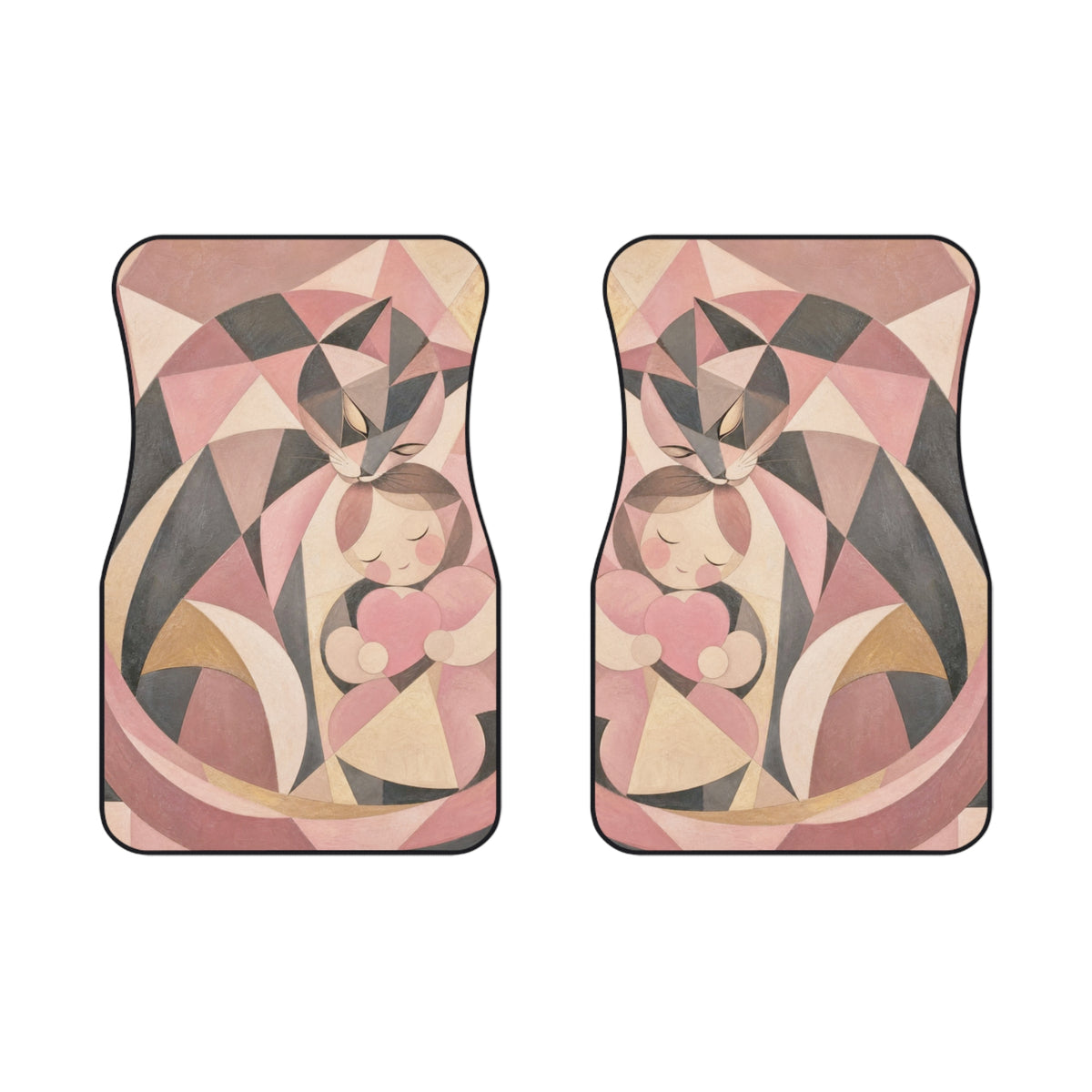 Watching Every Mile — Guardian Cat & Child Love Heart Car Mats, Set of 2