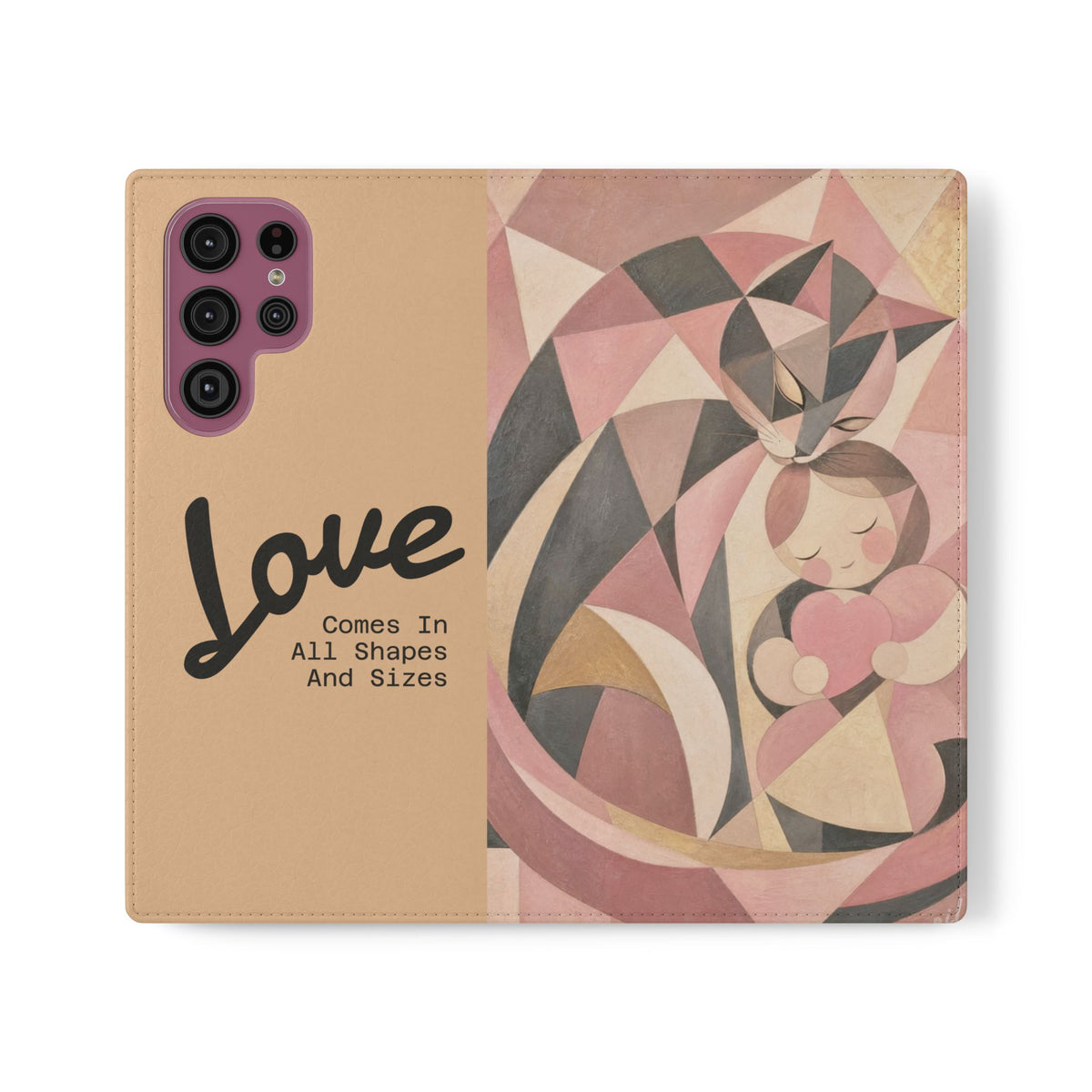 Love Keeps Watch — Geometric Cat & Child Flip Phone Case