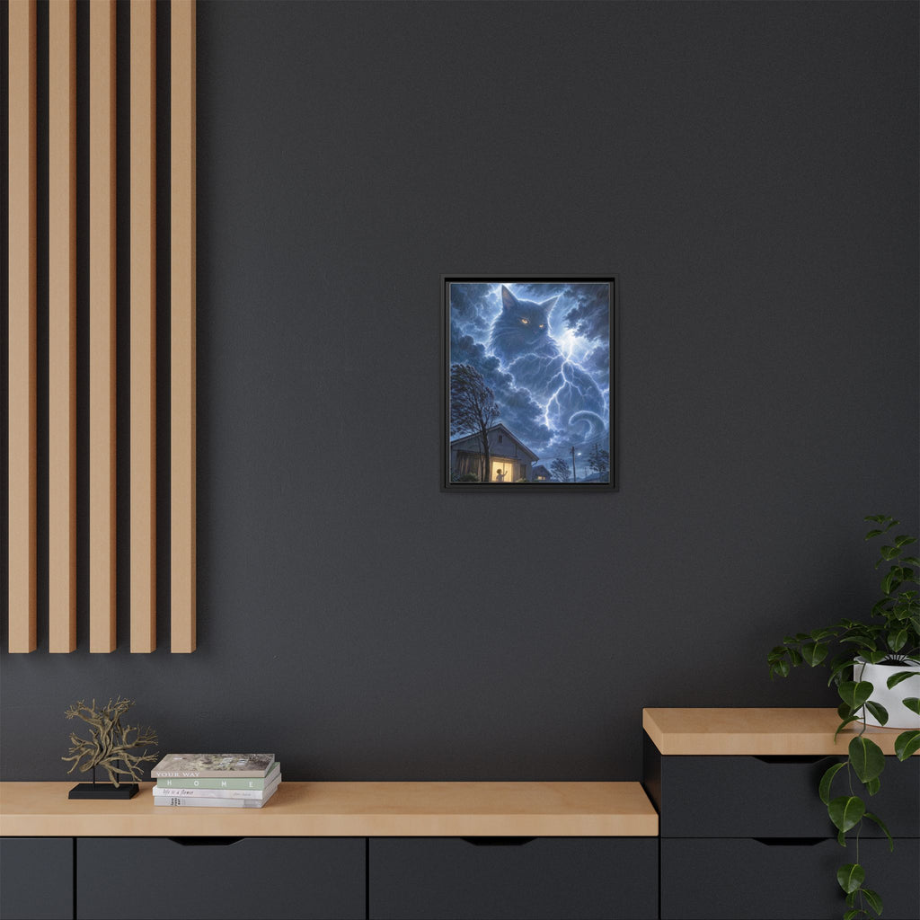 Never Fear the Storm — Lightning Cat Framed Matte Canvas