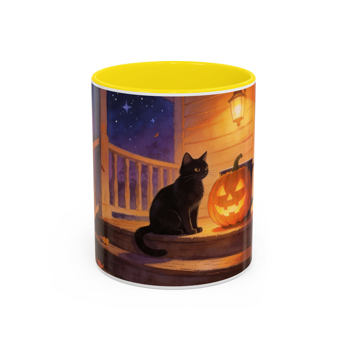 Light of the Porch — Halloween Black Cat & Jack-o'-Lantern Accent Mug, 11 or 15 oz