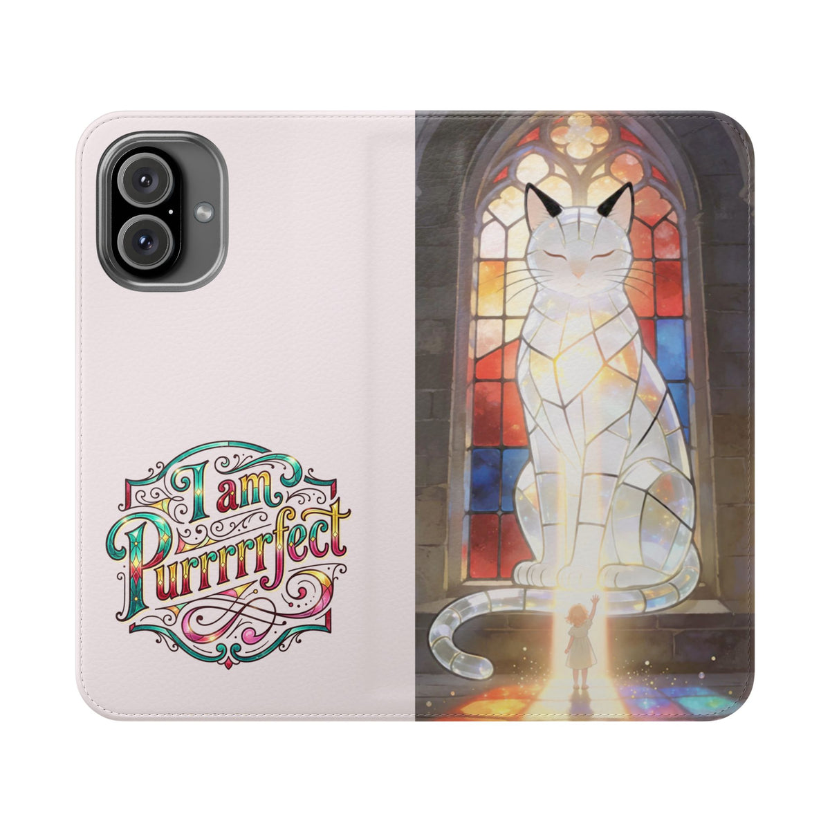 Purrfectly Guarded — Stained Glass Cat I Am Purrfect Flip Phone Case