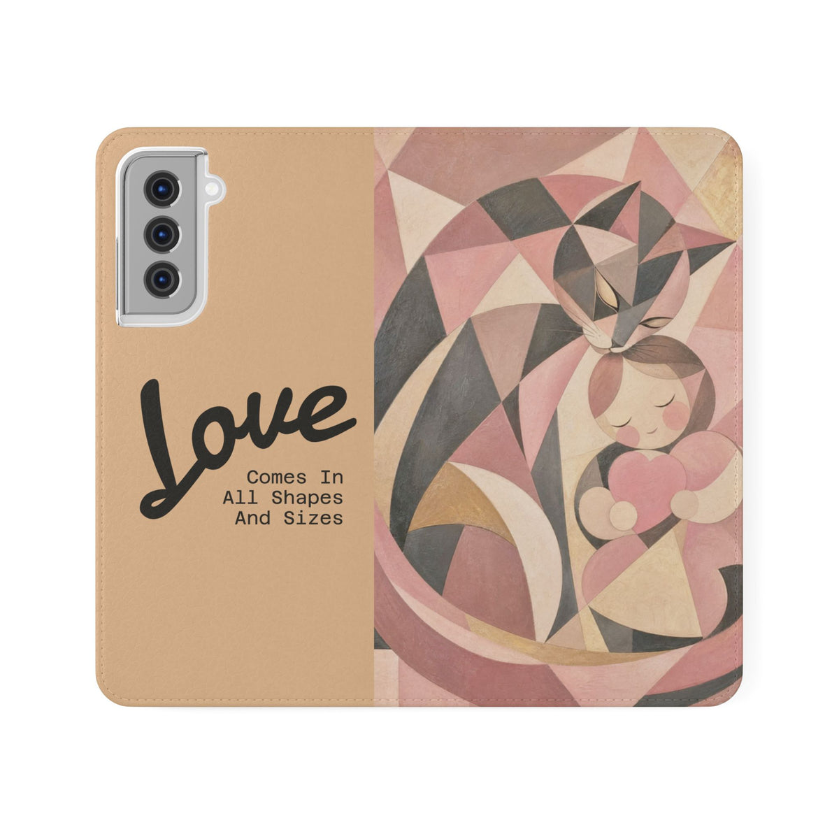 Love Keeps Watch — Geometric Cat & Child Flip Phone Case