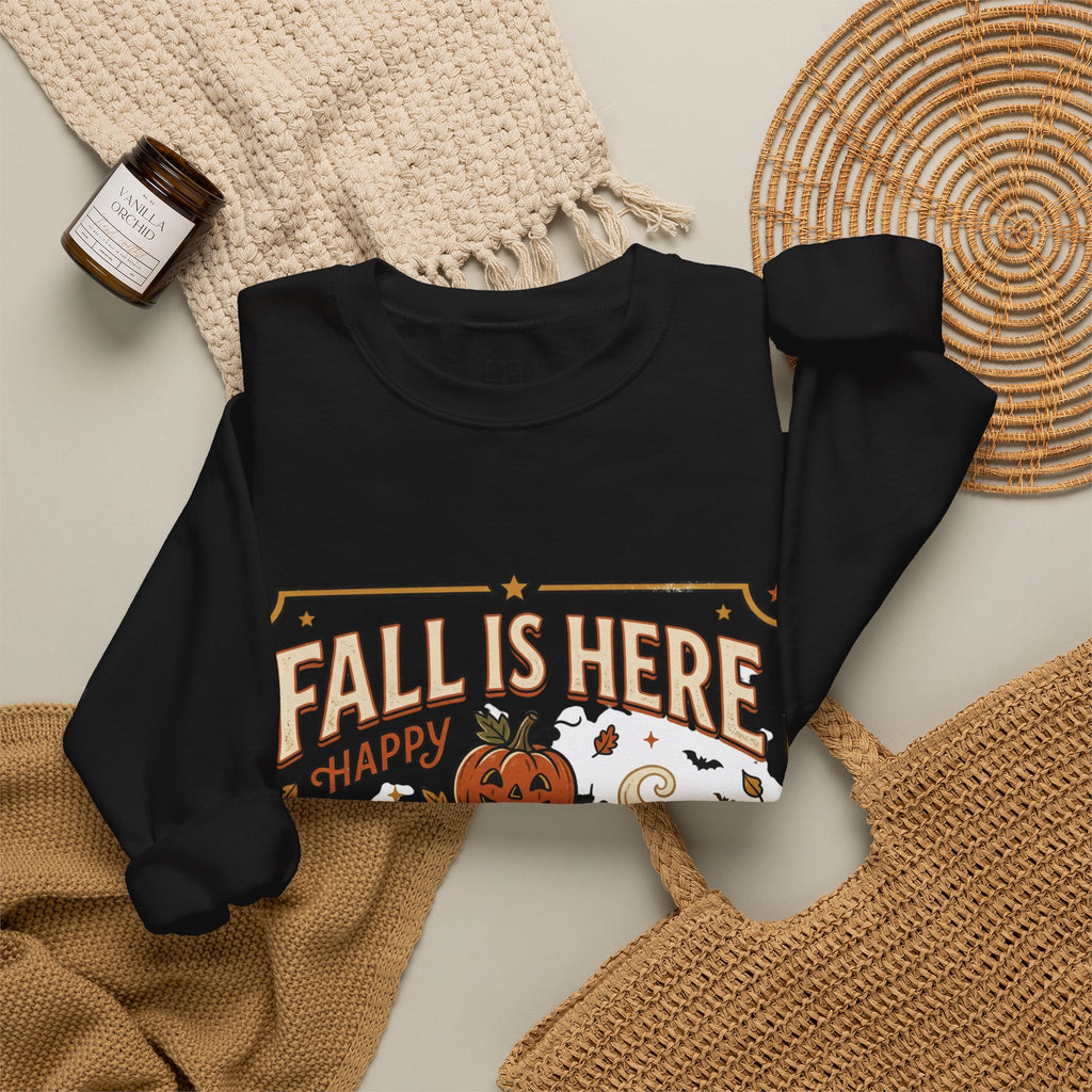 Fall Is Here Cat & Pumpkin Crewneck Sweatshirt