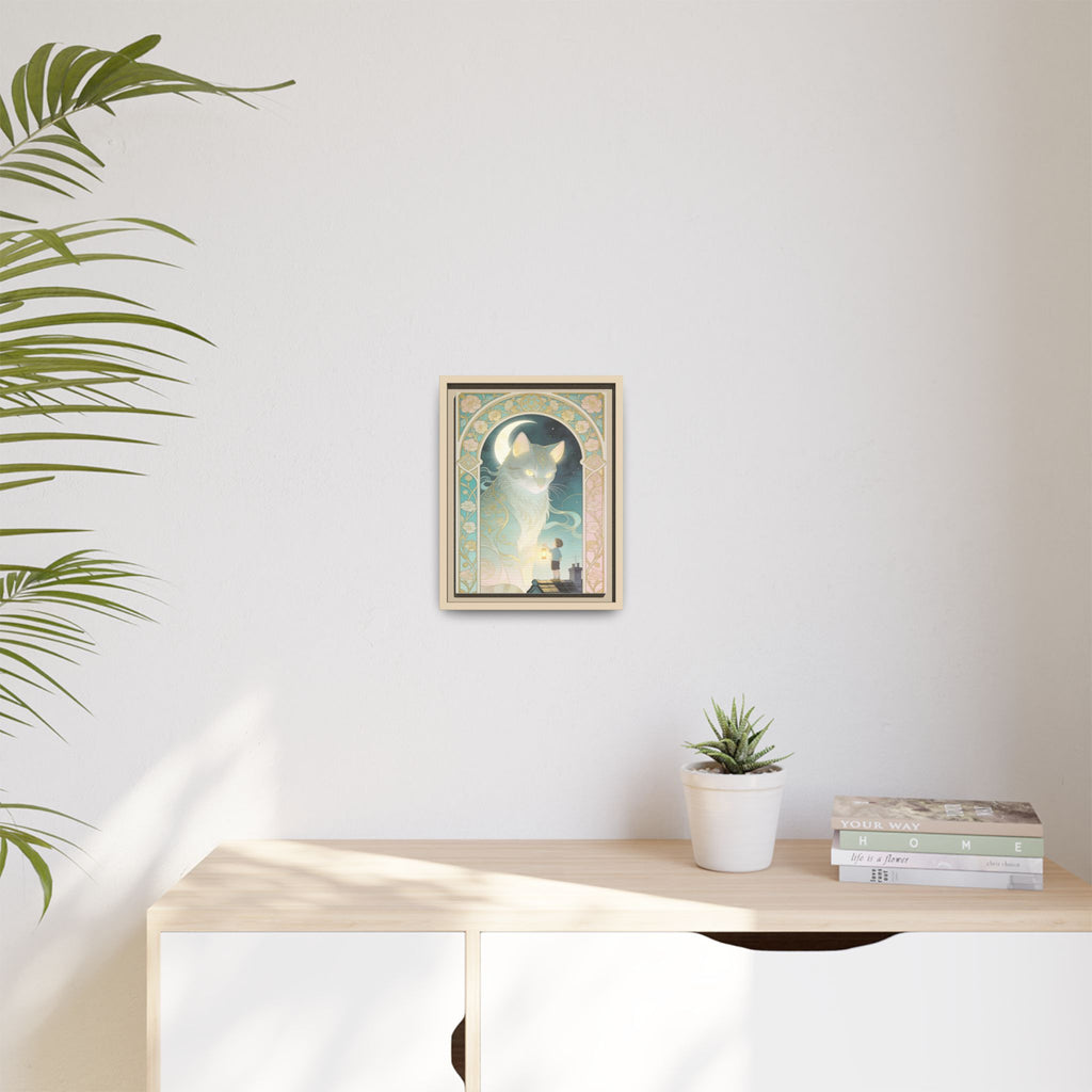 The Lantern Cat & Rooftop Boy - Framed Canvas Print