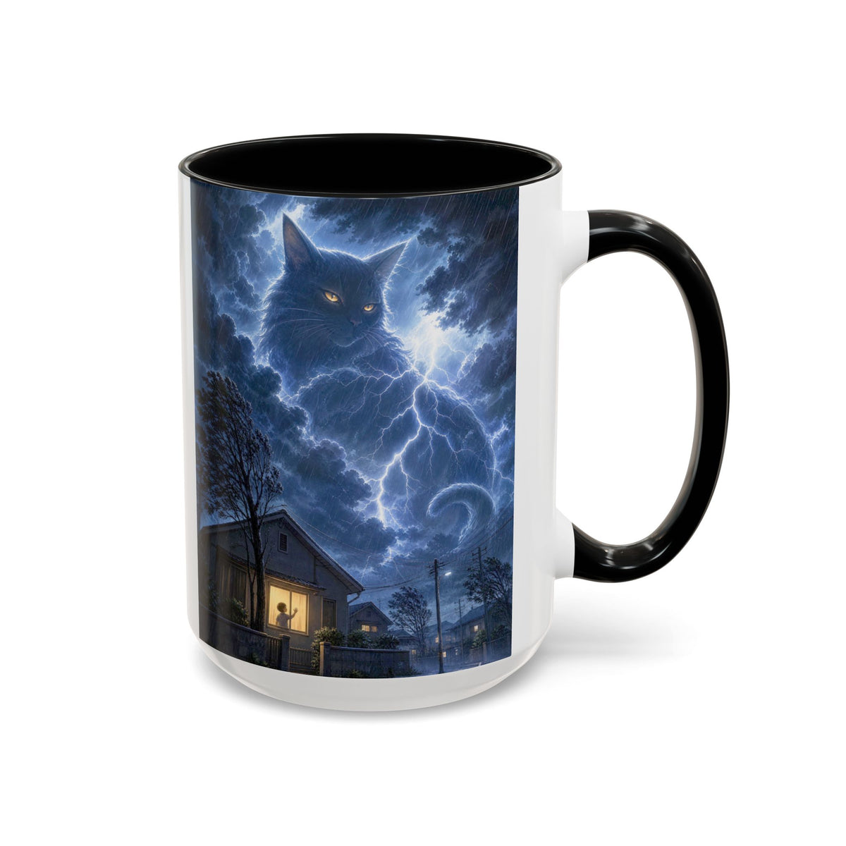 Never Fear the Storm — Lightning Cat Accent Mug, 11 or 15 oz