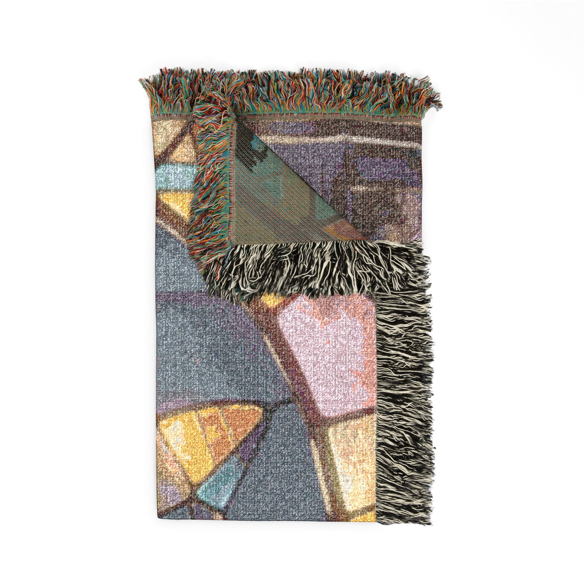 The Warm Window Watch — Stained Glass Cat Cotton Woven Throw, 52x37