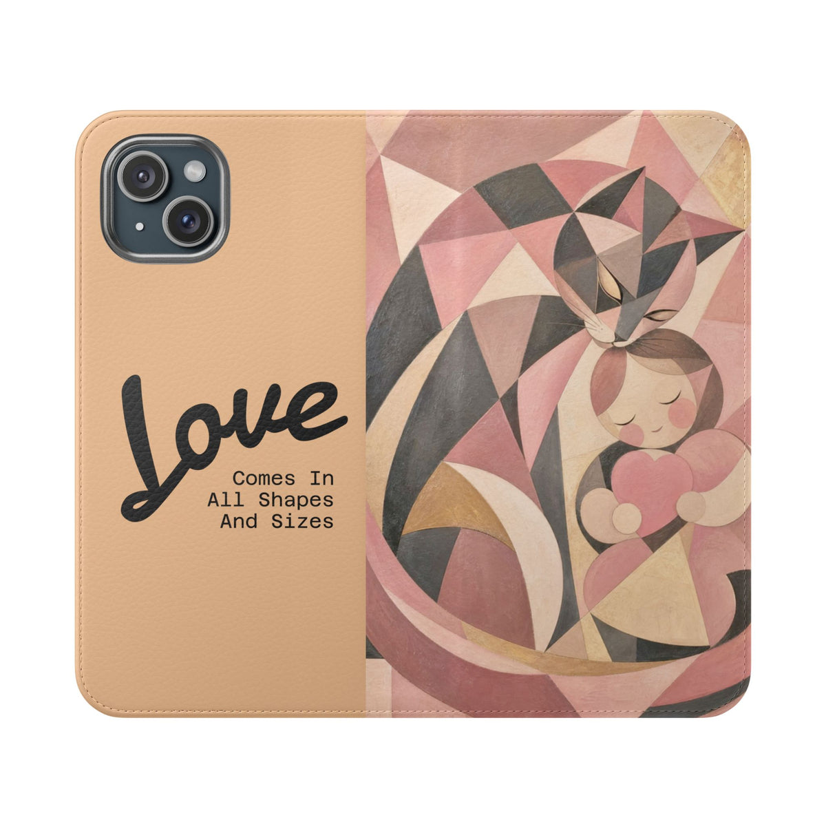 Love Keeps Watch — Geometric Cat & Child Flip Phone Case
