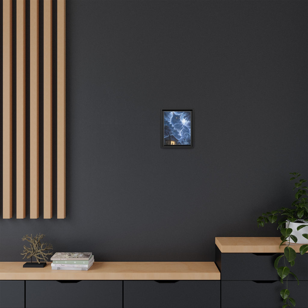 Never Fear the Storm — Lightning Cat Framed Matte Canvas